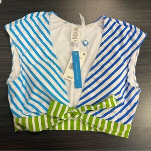 Bleu Rod Beattie- Blue and Green Striped Tank bikini Top Sz 4 NWT